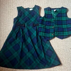 Gymboree Plaid Green and Blue Kids Dress Set siblings Holiday Wear size 8 /4T
